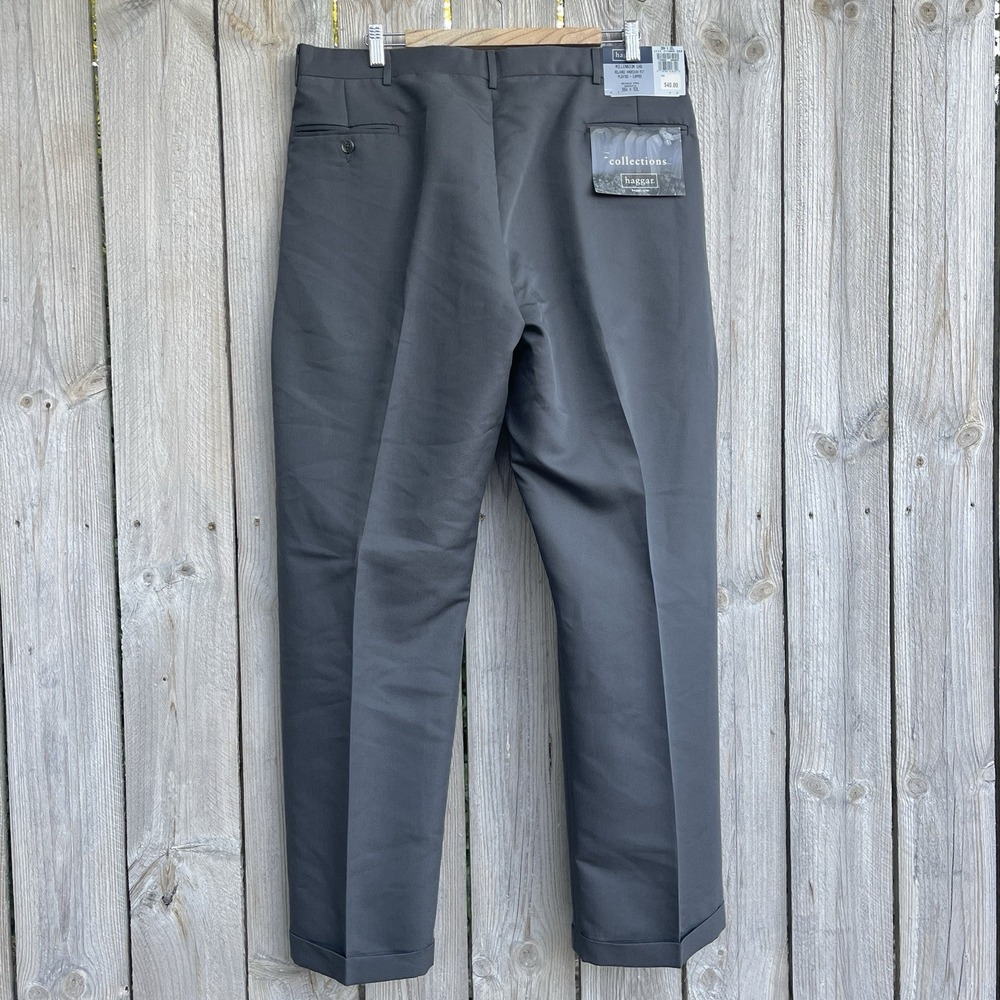 Haggar Millenium Gab Dress Pants Pleated Cuffed Relaxed American Fit 38x32 NWT